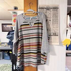 Gray Knit Top with Blue Accent